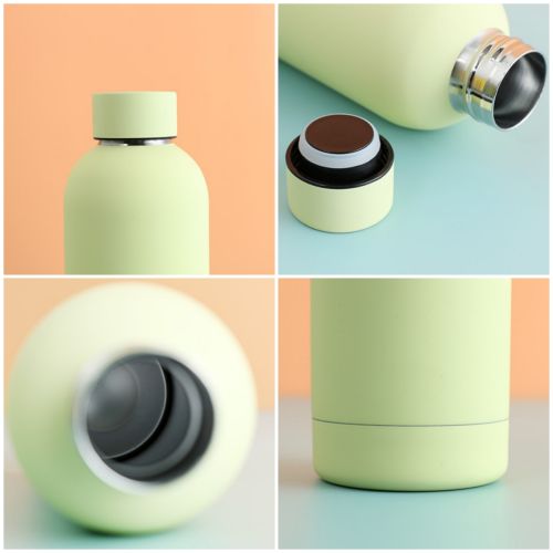 WUJO Soft Rubber Coating Double Walled Small Mouth 18/8 Stainless Steel Sports Thermos Vacuum Insulated Water Bottle