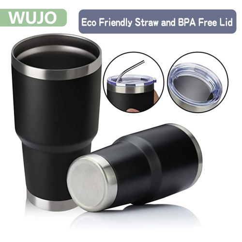 WUJO 30 Oz Car Cup Insulated 20Oz Stainless Steel Tumbler Travel Flask Mug With Leakproof Lid 2 Straw
