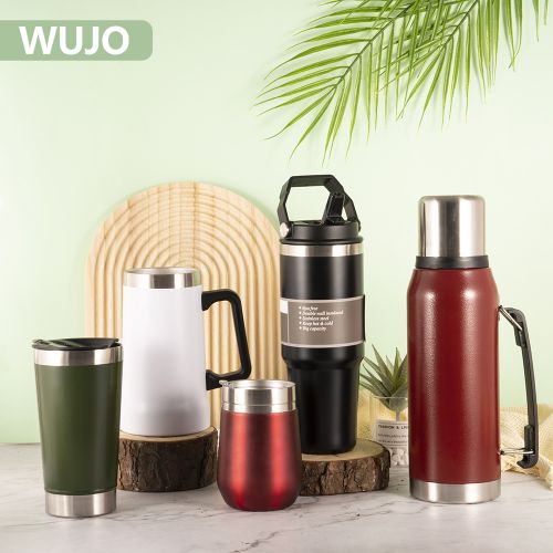 WUJO Stainless Steel Vacuum Insulated Tumblers Cups Beer Mugs With Portable Handle On Straw Lid