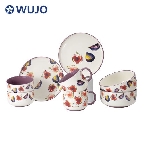 WUJO New Design Home Plate Dinnerware Sets Color Glazed Ceramic Dinner Sets
