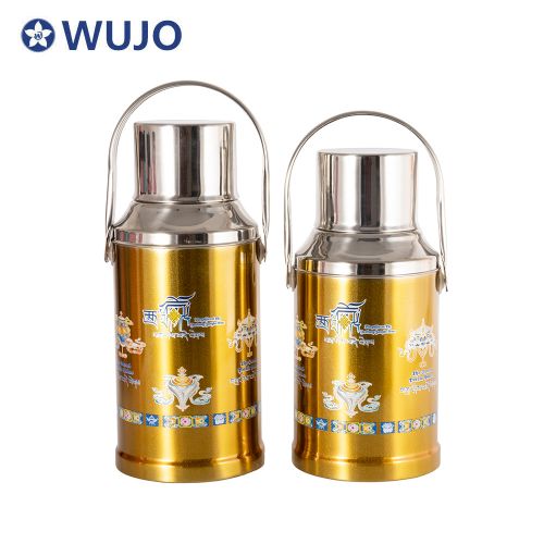 WUJO 1.3L 1.6L Metal Shell Glass Refill Vacuum Insulated Water Jug Thermos With Handle