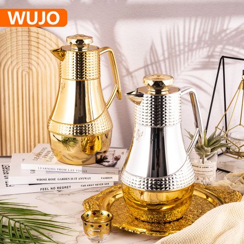 WUJO Arabic Style Luxury Gold Silver Thermos Coffee Pot Vacuum Flask Water Kettle For Arabic Coffee
