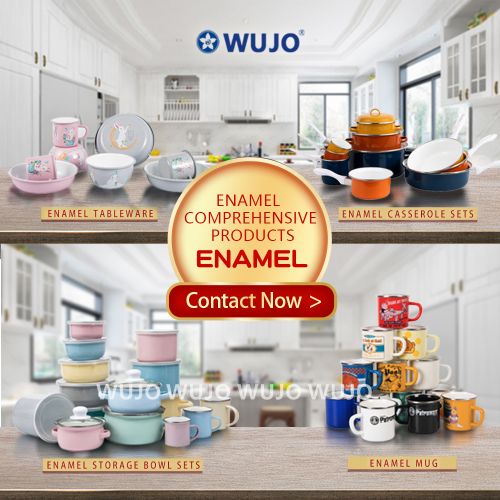 WUJO Food Contact Vintage Retro Enamel Casserole Cookware