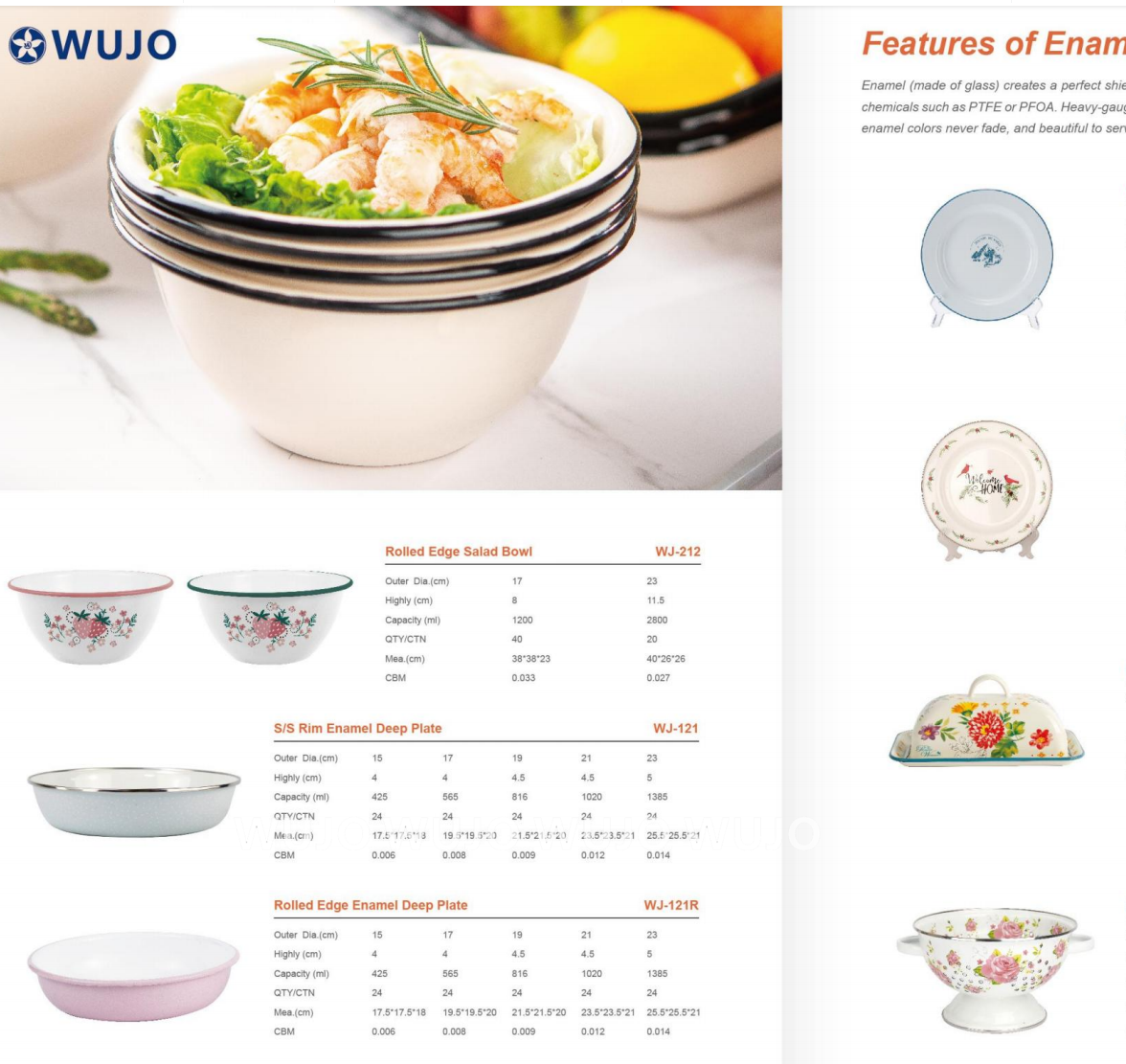 WUJO Food Contact Vintage Retro Enamel Casserole Cookware