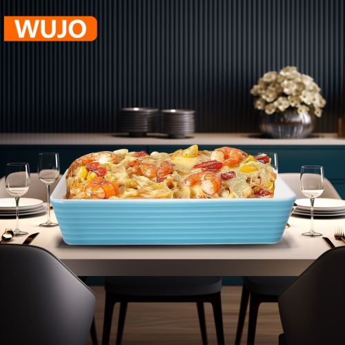 WUJO High Quality Customized Porcelain Bakeware Pan Ceramic Baking Pan Dishes