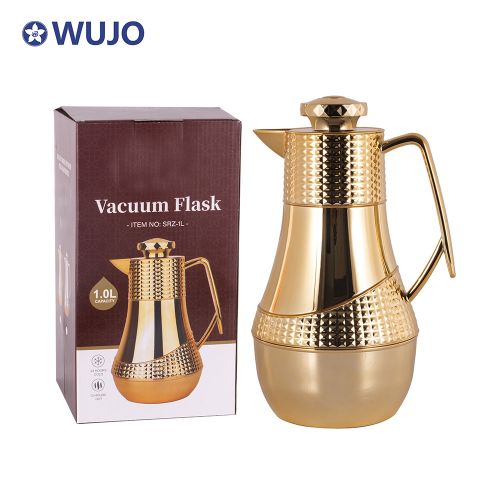 WUJO Arabic Style Luxury Gold Silver Thermos Coffee Pot Vacuum Flask Water Kettle For Arabic Coffee