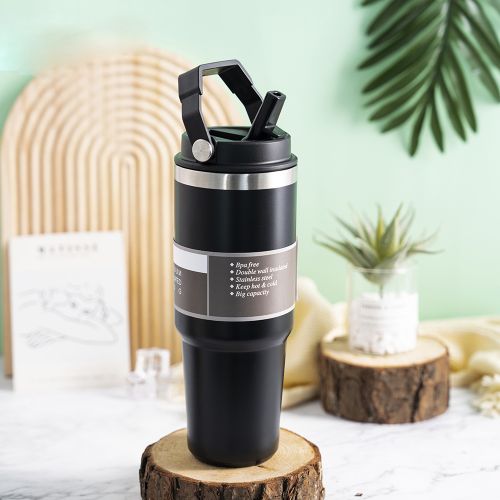 WUJO Stainless Steel Vacuum Insulated Tumblers Cups Beer Mugs With Portable Handle On Straw Lid