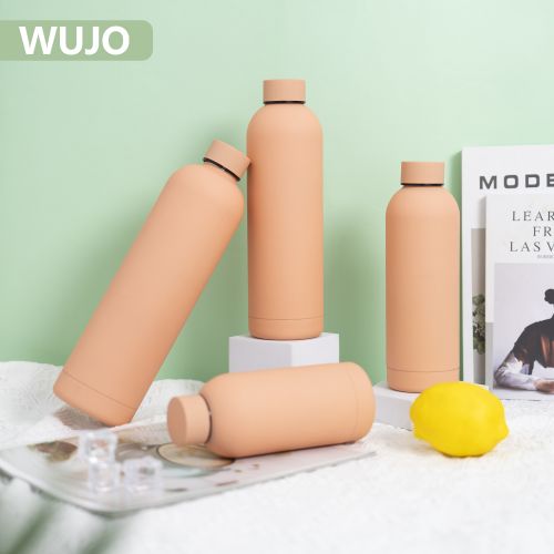 WUJO Soft Rubber Coating Double Walled Small Mouth 18/8 Stainless Steel Sports Thermos Vacuum Insulated Water Bottle