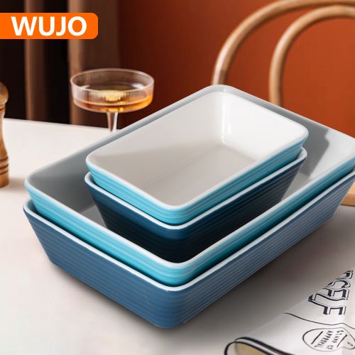 WUJO High Quality Customized Porcelain Bakeware Pan Ceramic Baking Pan Dishes