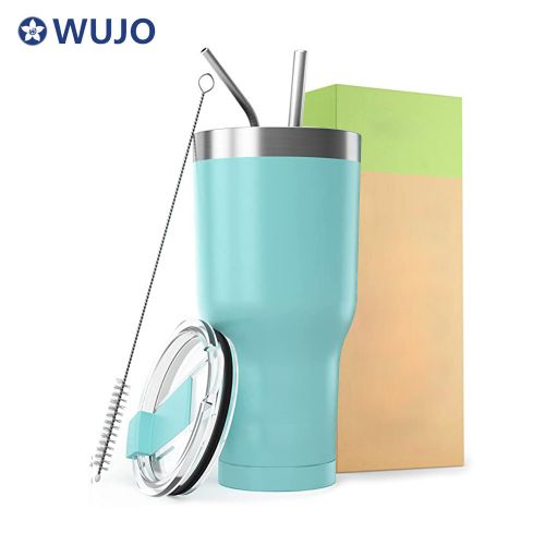 WUJO 30 Oz Car Cup Insulated 20Oz Stainless Steel Tumbler Travel Flask Mug With Leakproof Lid 2 Straw