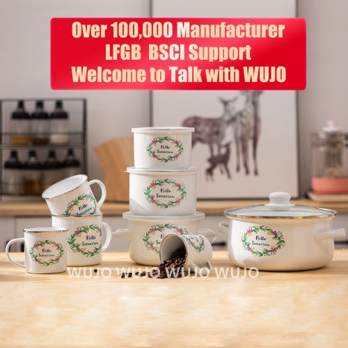 WUJO Tableware Dinnerware Set White Enamel Camping Set