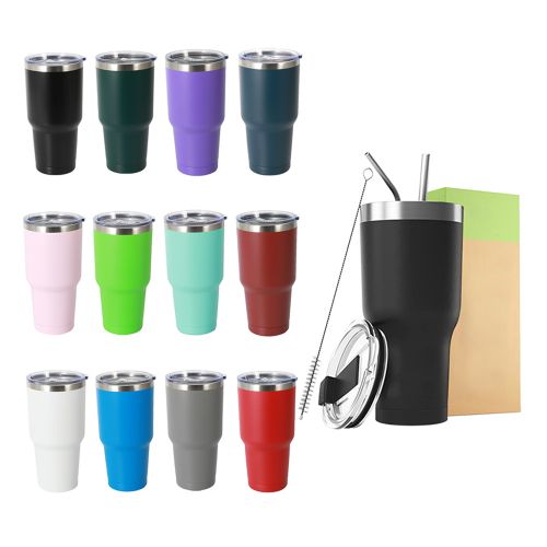 WUJO 30 Oz Car Cup Insulated 20Oz Stainless Steel Tumbler Travel Flask Mug With Leakproof Lid 2 Straw