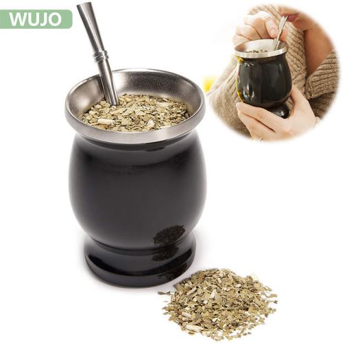 WUJO Double Wall Stainless Steel Insulted Yerba Mate Gourd Cup With Straw