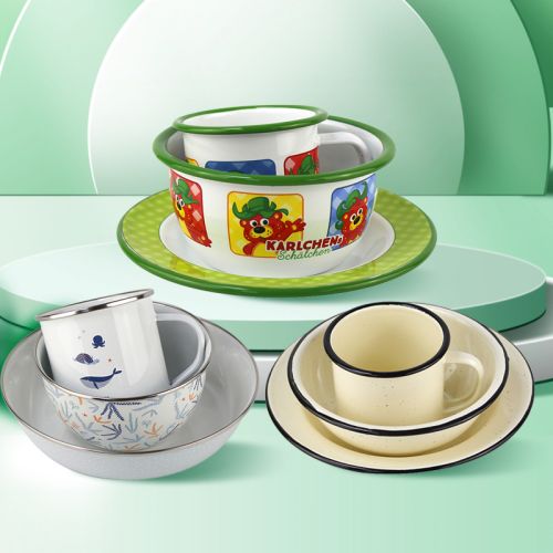 WUJO Tableware Dinnerware Set White Enamel Camping Set