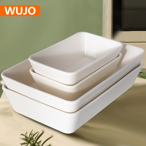 WUJO High Quality Customized Porcelain Bakeware Pan Ceramic Baking Pan Dishes