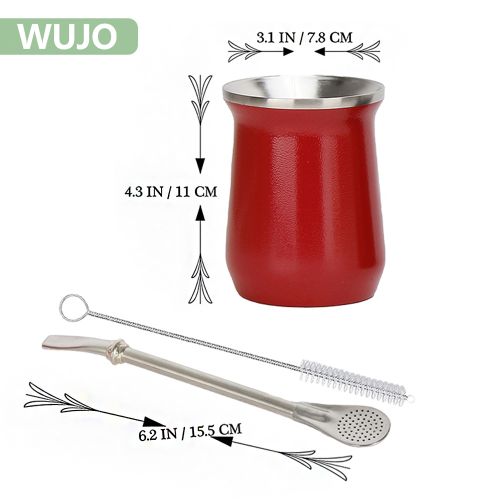 WUJO Double Wall Stainless Steel Insulted Yerba Mate Gourd Cup With Straw