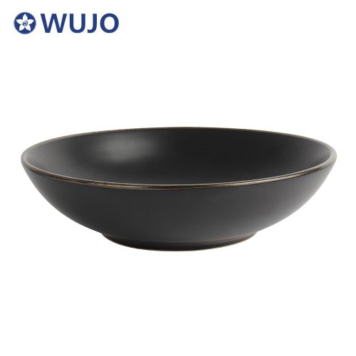 WUJO European Style Black 18 pcs Ceramic Dinnerware Stoneware Dinner Sets for 6 People
