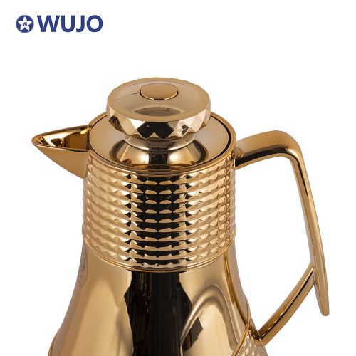 WUJO Arabic Style Luxury Gold Silver Thermos Coffee Pot Vacuum Flask Water Kettle For Arabic Coffee