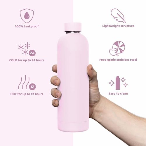 WUJO Soft Rubber Coating Double Walled Small Mouth 18/8 Stainless Steel Sports Thermos Vacuum Insulated Water Bottle